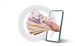 Income concept mobile banking lottery or trade Easy Money 3d render on white