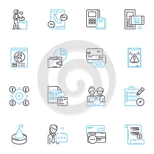 Income and earnings linear icons set. Wages, Salary, Compensation, Remuneration, Earnings, Income, Pay line vector and