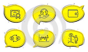 Income money, Stock analysis and Money wallet icons set. Currency exchange sign. Vector