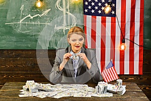 Income planning of budget increase policy. Economy and finance. Patriotism and freedom. American education reform at