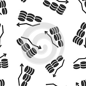 Income rate increase icon in flat style. Finance performance vector illustration on white isolated background. Coin with growth