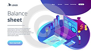 Income statement isometric 3D landing page.