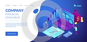 Income statement isometric 3D landing page.