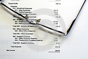 Income Statement with Reading Glasses