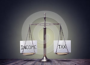 Income tax balancing finance books scales concept