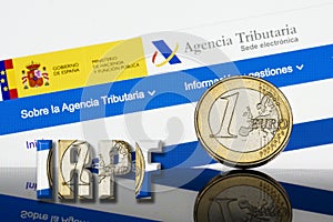 Income Tax Campaign Spain. Euro Coin IRPF Text web Background. Declaracion de la Renta Macro