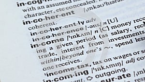 Income word written in english dictionary, receiving money in business, profit