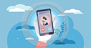 Incoming call concept flat tiny person vector illustration