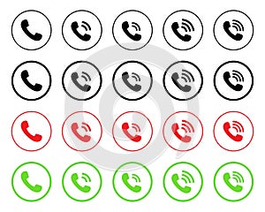 Incoming call icon vector in circle line. Phone receiver, telephone sign symbol