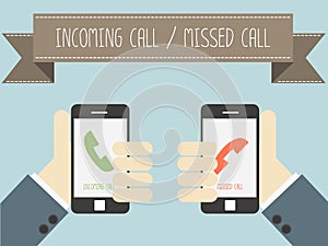 Incoming call and missed call on smartphone