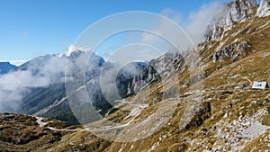 Incoming clouds on Mangart saddle in Slovenia in Autumn