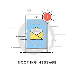 Incoming email notification, new message. Flat line art style concept. Editable stroke.