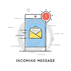 Incoming email notification, new message. Flat line art style concept. Editable stroke. photo