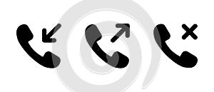 Incoming and outgoing, missed call icon. Calling history symbol vector