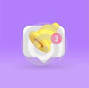 Incoming reminder alert sound notification application ring bell message inbox 3d icon vector
