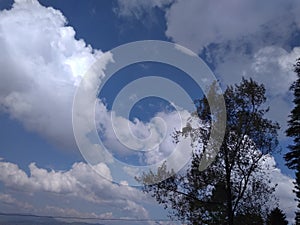 An incomparable rare view of white clouds in the sun in blue sky