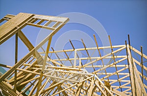 Incomplete building construction, roof detail