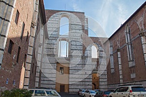 Incomplete facade of the planned Duomo nuovo or Facciatone. Siena. Tuscany Italy.