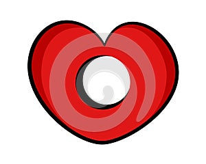Incomplete loveheart with aperture and hole in the red heart. photo