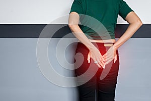 Incontinence problem,Hands woman holding her crotch,Female need to pee