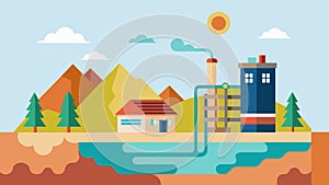Incorporating a geothermal heating and cooling system to decrease reliance on fossil fuels.. Vector illustration. photo