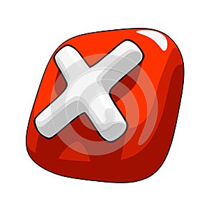 Incorrect sign or wrong mark icon. Red button with white cross, three-quarter view