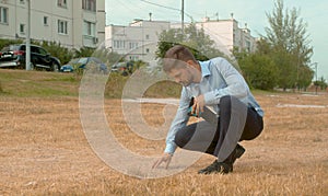 Incorrectly planted lawn. The grass dried up