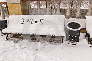 Incorrectly resolved mathematical example recorded on a snow