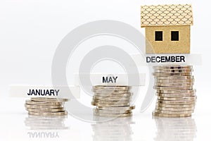 The increase in the amount each month, saving money for buy home. Image use for savings that result from the work, business concep