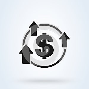 Increase boost and heighten greenback dollar icon. vector Simple modern  design illustration photo