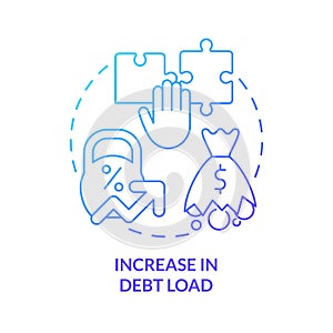 Increase in debt load blue gradient concept icon