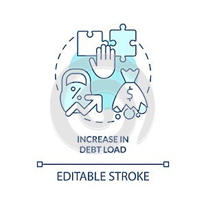 Increase in debt load turquoise concept icon