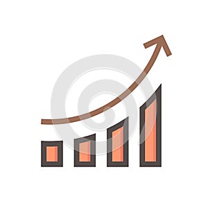 Bar chart or bar graph increasing vector icon design. 48x48 pixel perfect and editable line stroke.