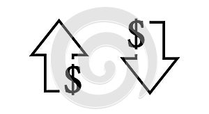 Increase and decrease dollar arrow icon. USD up and down sign symbol