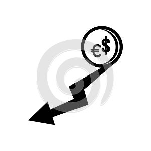Increase or decrease in dollar or euro currency,icon vector illustration design
