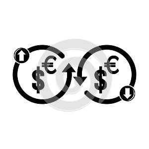 Increase or decrease in dollar or euro currency,icon vector illustration design