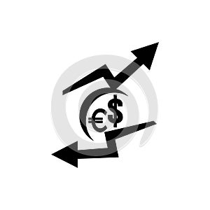 Increase or decrease in dollar or euro currency,icon vector illustration design