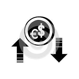 Increase or decrease in dollar or euro currency,icon vector illustration design