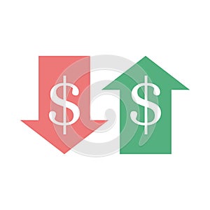 Increase and decrease dollar icon