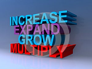 Increase expand grow multiply on blue photo