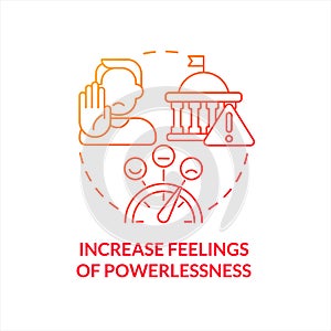 Increase feelings of powerlessness red gradient concept icon photo