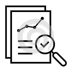 increase graph business icon, with magnifier tick symbol