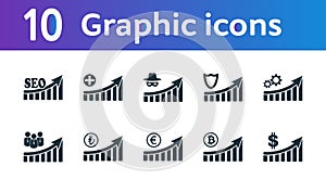 Increase graphic icons set. UI and UX. Premium quality symbol collection. Increase graphic icon set simple elements for using in a