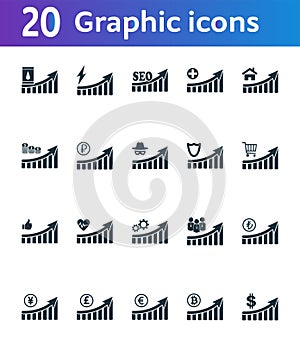 Increase graphic icons set. UI and UX. Premium quality symbol collection. Increase graphic icon set simple elements for using in a