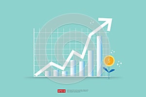 Increase profit sales diagram. business chart growth in flat style design. increasing graph investment revenue with line arrow