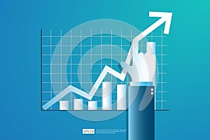 Increase profit sales diagram. Hand with business chart growth in flat style design. increasing graph investment revenue with line