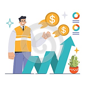 Increase in Profitability concept. Flat vector illustration