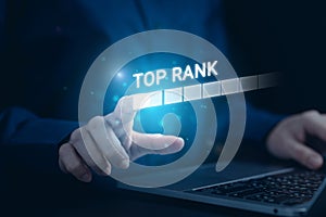 Increase ranking concept, Businessman with top rank of his company or website