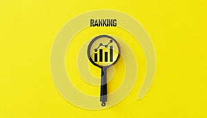 Increase ranking is shown with magnifier on a graph. SEO rankings concept Search engine optimization