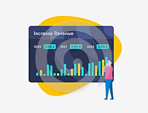 Increase Revenue for business. Calculate and improve revenue growth. Man businessman looks at graph showing revenue